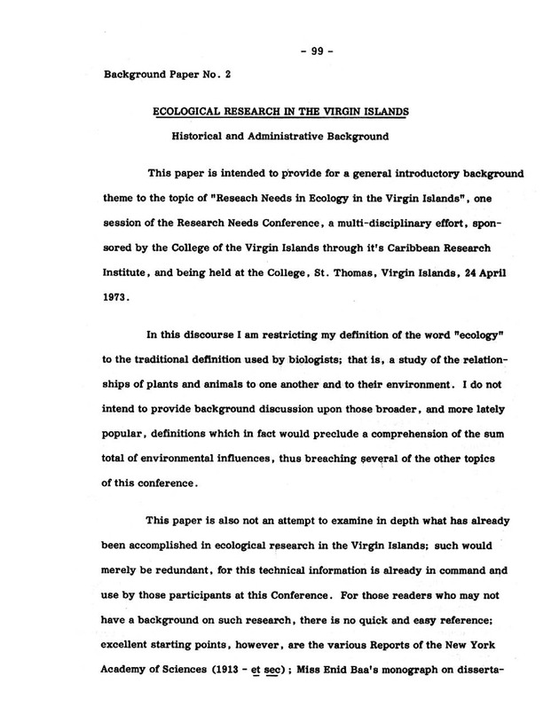 Virgin Islands research needs conference, 24 April 1973 proceedings - Page 99