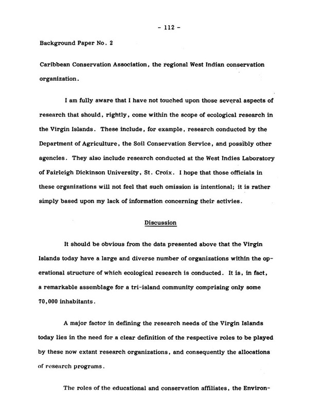 Virgin Islands research needs conference, 24 April 1973 proceedings - Page 112