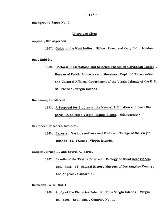 Virgin Islands research needs conference, 24 April 1973 proceedings - Page 117