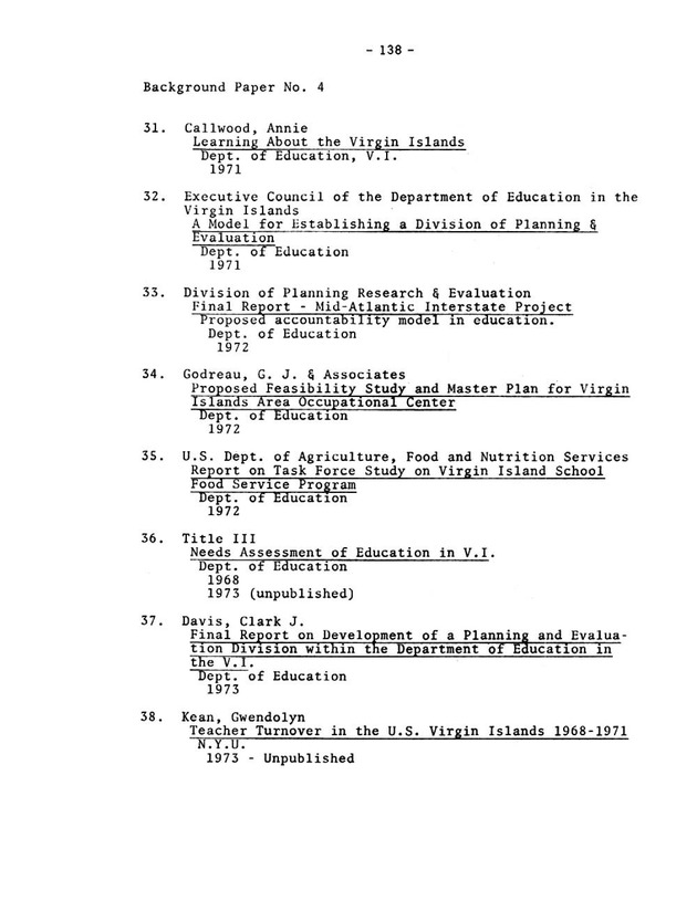 Virgin Islands research needs conference, 24 April 1973 proceedings - Page 138