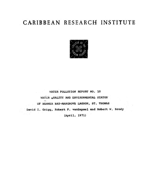 Water quality and environmental status of Benner Bay-Mangrove Lagoon, St. Thomas - Front Cover 1