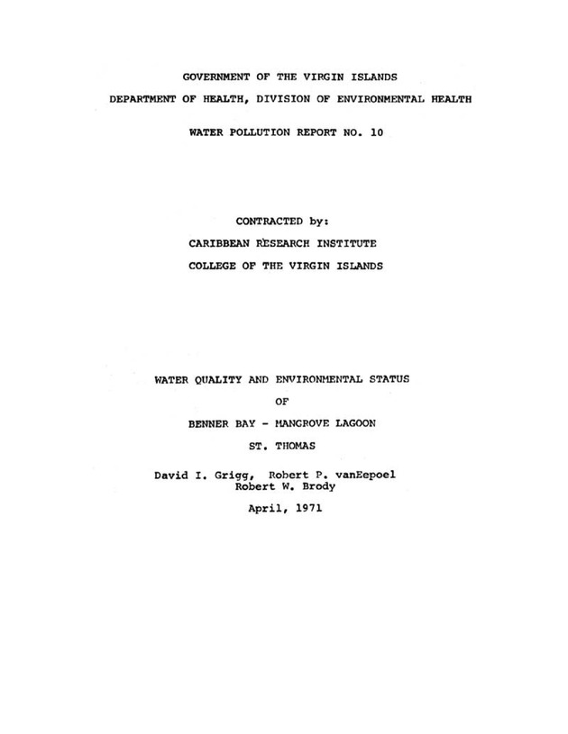 Water quality and environmental status of Benner Bay-Mangrove Lagoon, St. Thomas - Front Cover 2