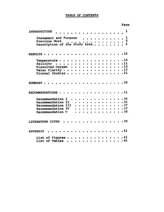 Water quality and environmental status of Benner Bay-Mangrove Lagoon, St. Thomas - Table of Contents