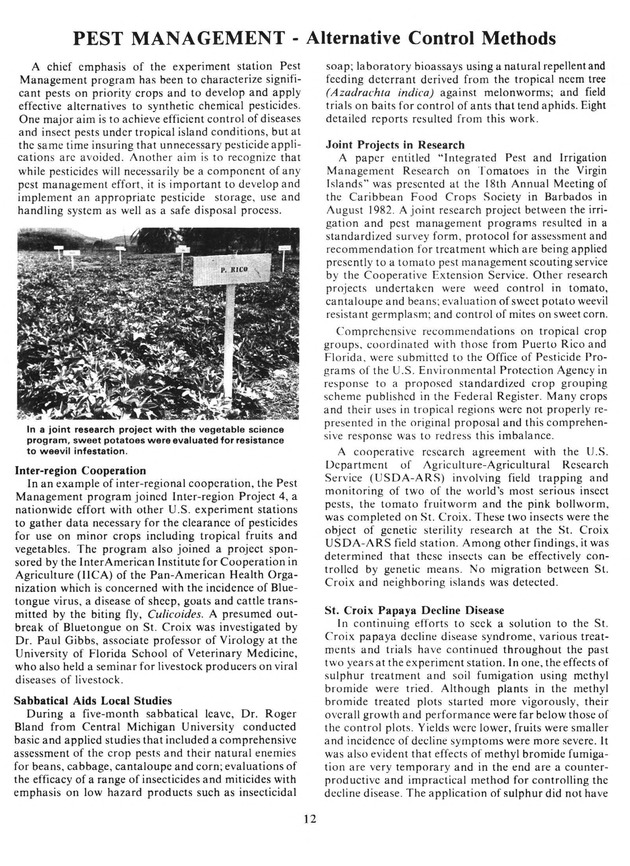 Report: Agricultural Experiment Station--Cooperative Extension Service 1981-1982 - Page 12