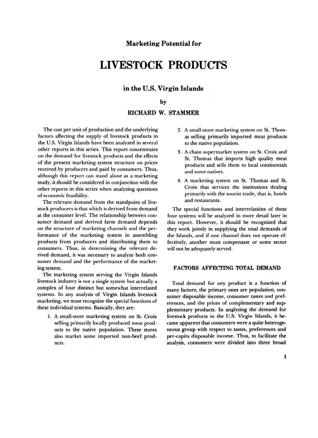 Marketing potential for livestock products in the U.S. Virgin Islands - Page 1