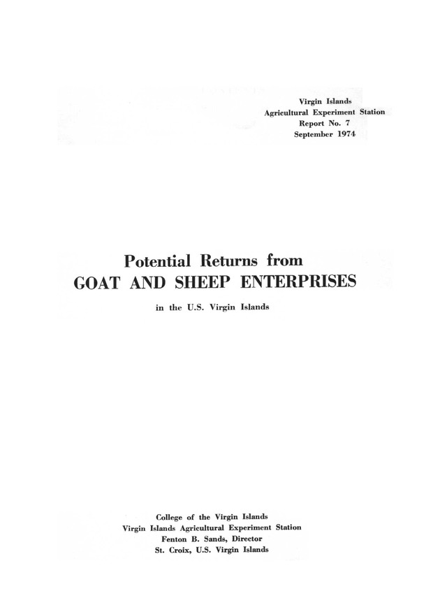 Potential returns from goat and sheep enterprises in the U.S. Virgin Islands - Page ii