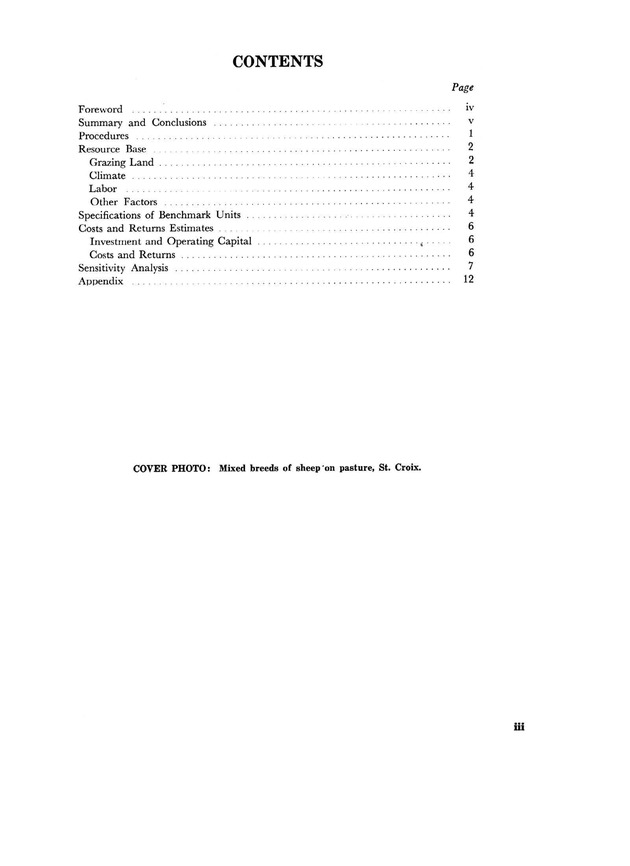 Potential returns from goat and sheep enterprises in the U.S. Virgin Islands - Page iii