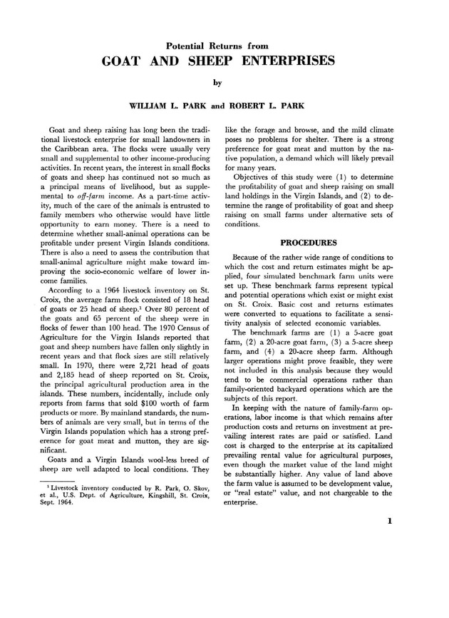 Potential returns from goat and sheep enterprises in the U.S. Virgin Islands - Page 1