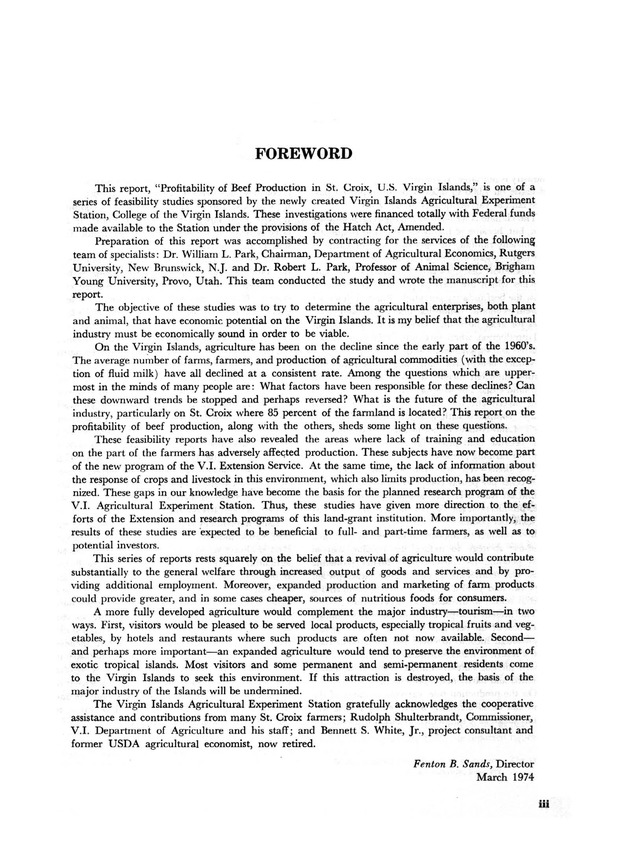 Profitability of beef production in St. Croix, U.S. Virgin Islands - Page iii