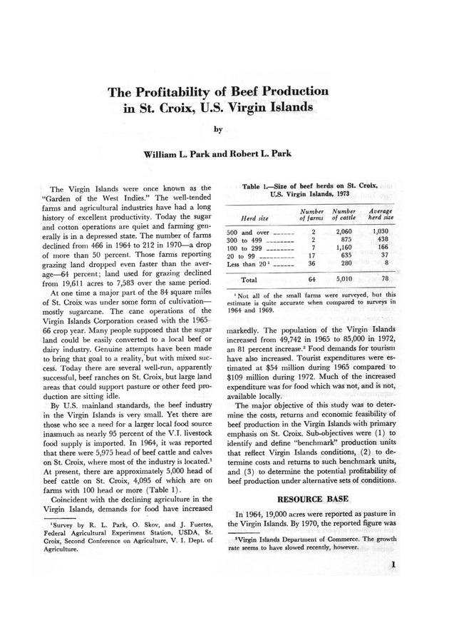 Profitability of beef production in St. Croix, U.S. Virgin Islands - Page 1