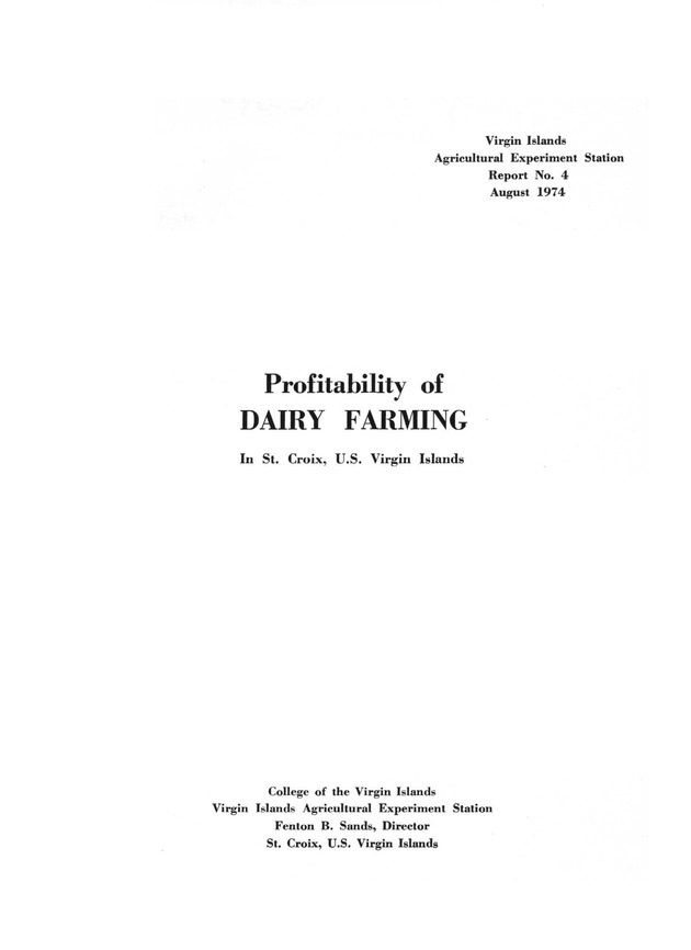 Profitability of dairy farming in St. Croix, U.S. Virgin Islands - Page i