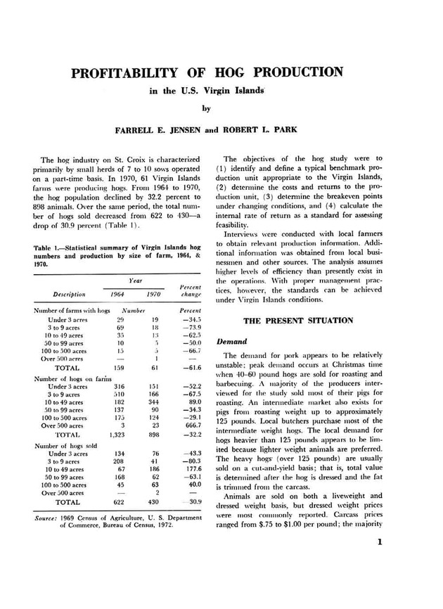 Profitability of hog production in the U.S. Virgin Islands - Page 1