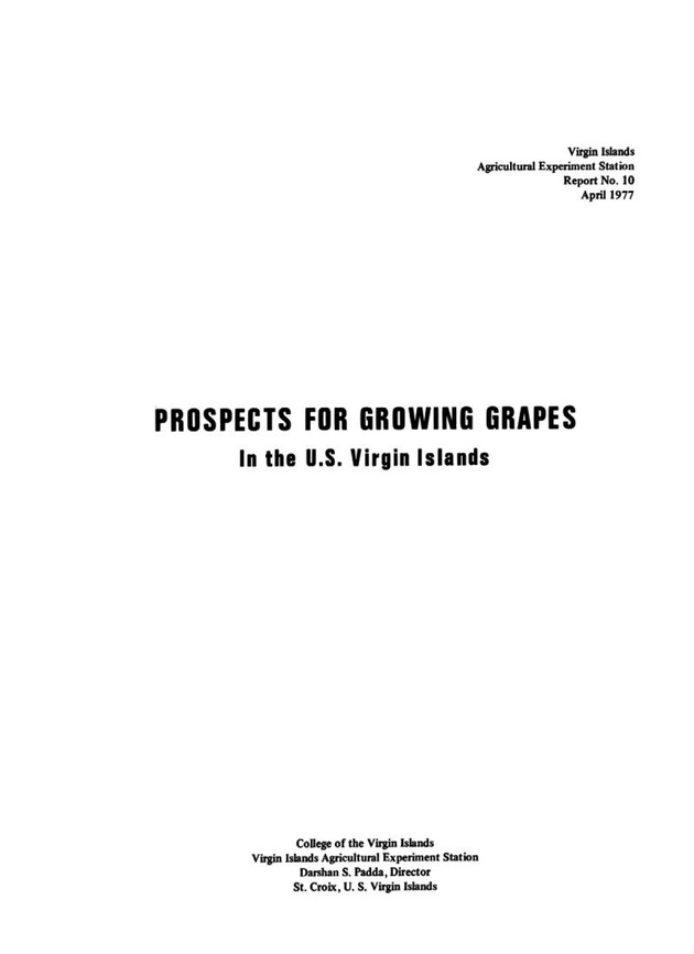 Prospects for growing grapes in the U.S. Virgin Islands - Title Page