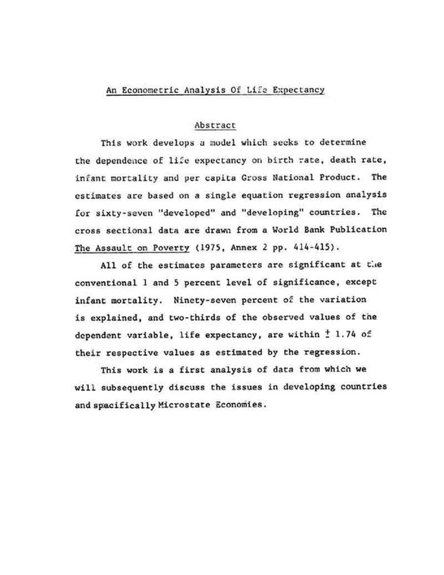 An econometric analysis of life expectancy - Page 1