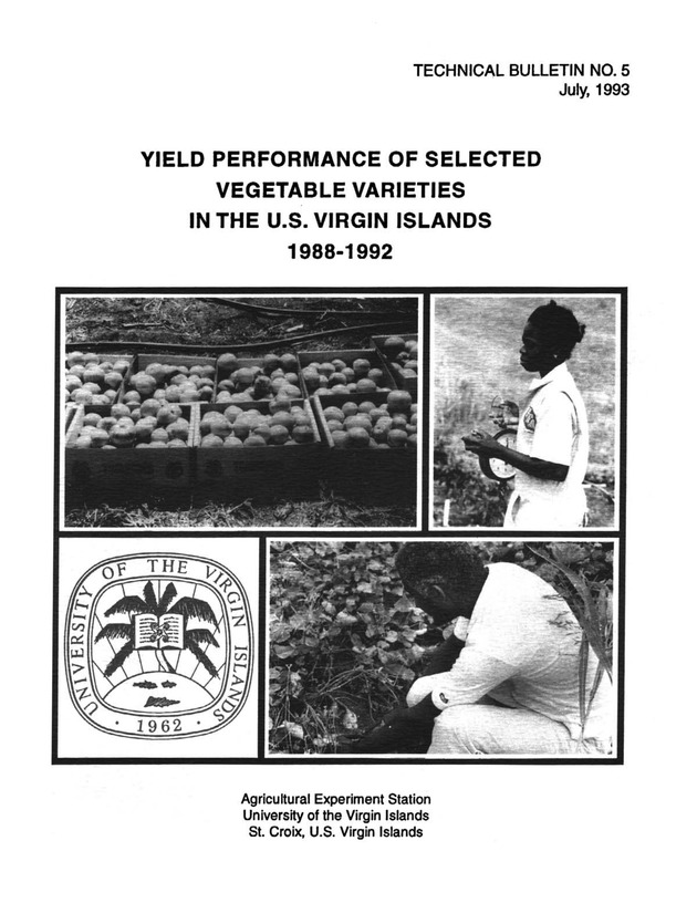 Yield performance of selected vegetable varieties in the U.S. Virgin Islands, 1988-1992 - Front Cover 1