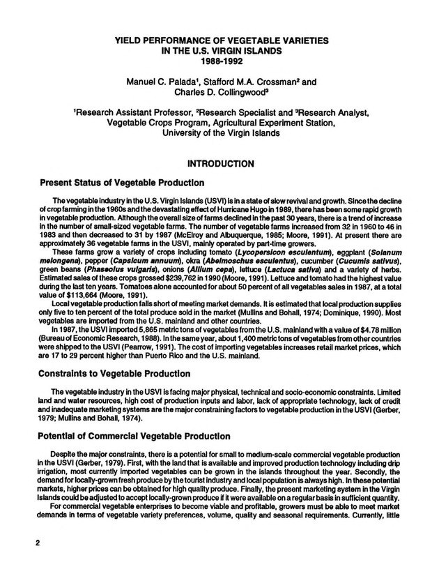 Yield performance of selected vegetable varieties in the U.S. Virgin Islands, 1988-1992 - Page 2