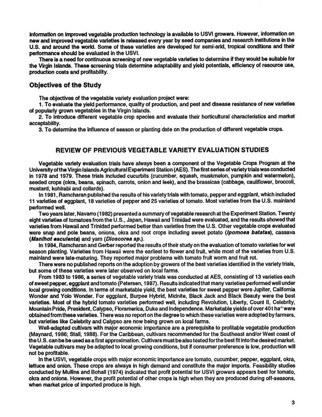 Yield performance of selected vegetable varieties in the U.S. Virgin Islands, 1988-1992 - Page 3