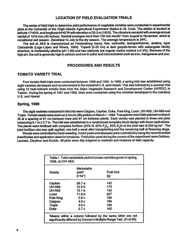 Yield performance of selected vegetable varieties in the U.S. Virgin Islands, 1988-1992 - Page 4