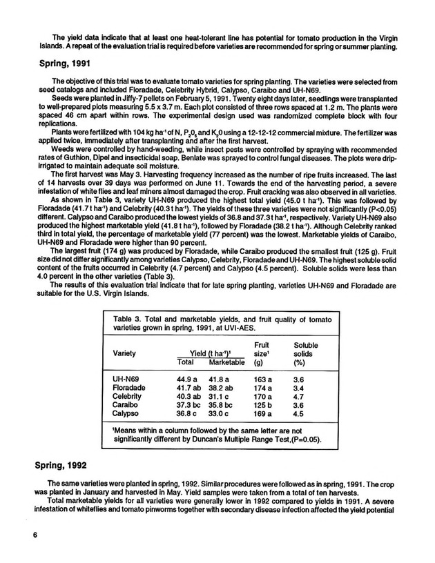 Yield performance of selected vegetable varieties in the U.S. Virgin Islands, 1988-1992 - Page 6