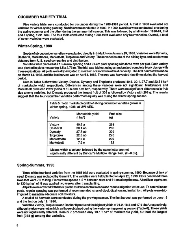 Yield performance of selected vegetable varieties in the U.S. Virgin Islands, 1988-1992 - Page 8