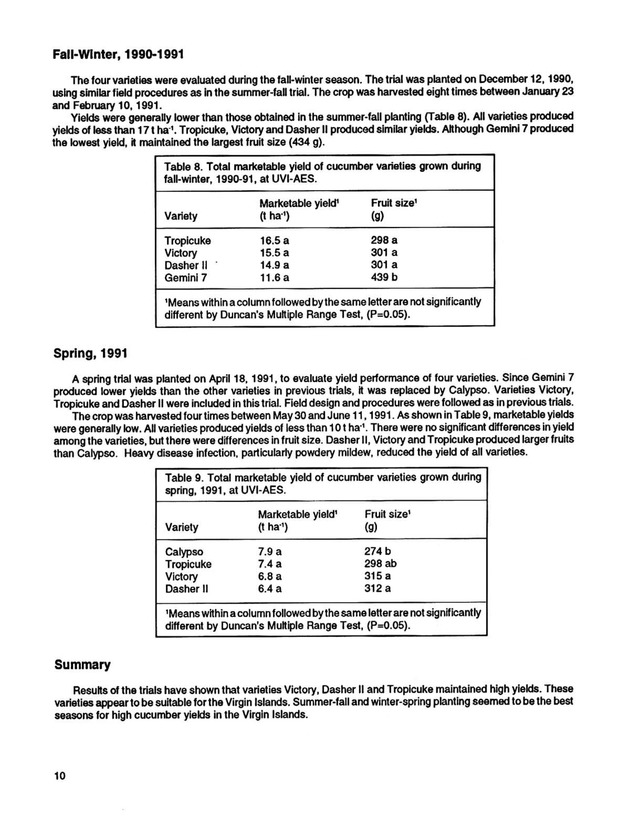 Yield performance of selected vegetable varieties in the U.S. Virgin Islands, 1988-1992 - Page 10