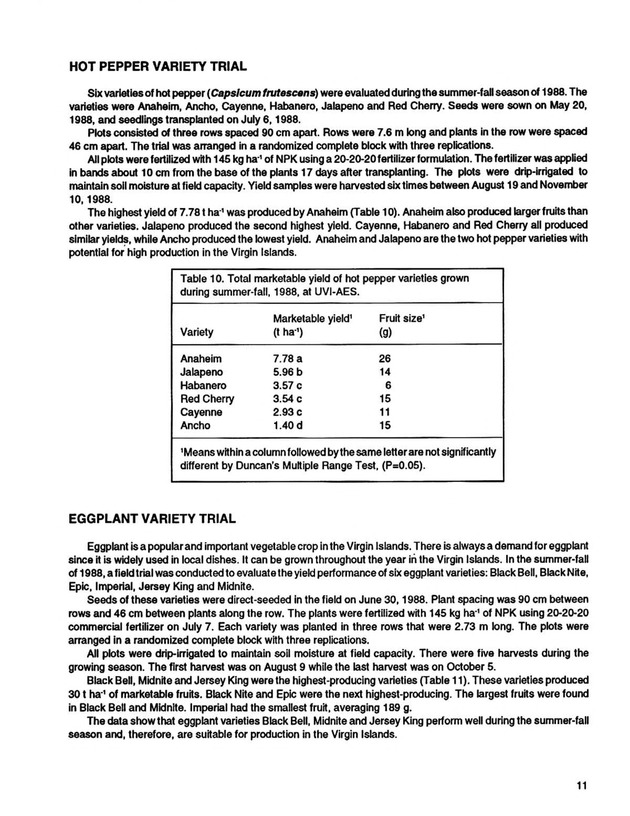 Yield performance of selected vegetable varieties in the U.S. Virgin Islands, 1988-1992 - Page 11