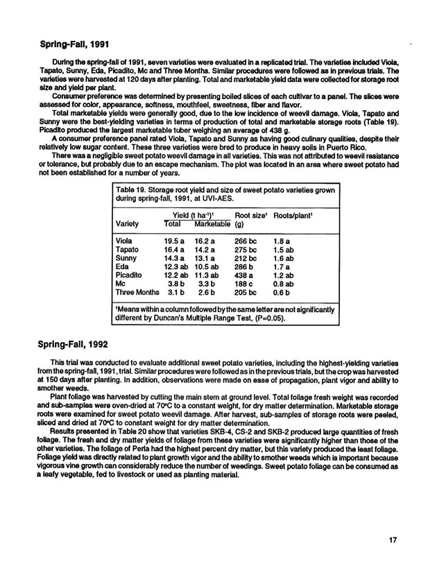 Yield performance of selected vegetable varieties in the U.S. Virgin Islands, 1988-1992 - Page 17