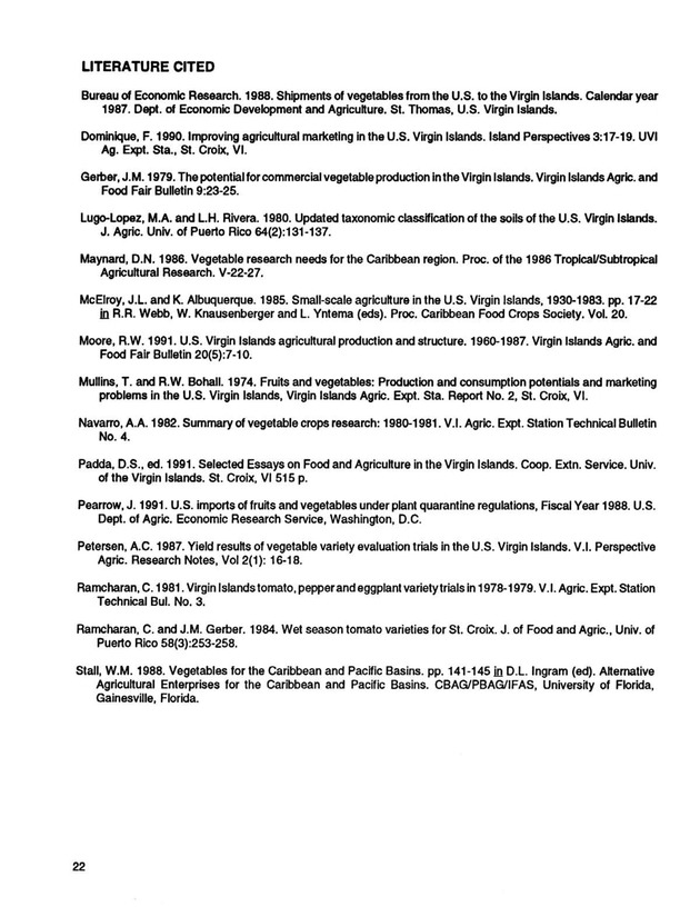 Yield performance of selected vegetable varieties in the U.S. Virgin Islands, 1988-1992 - Page 22