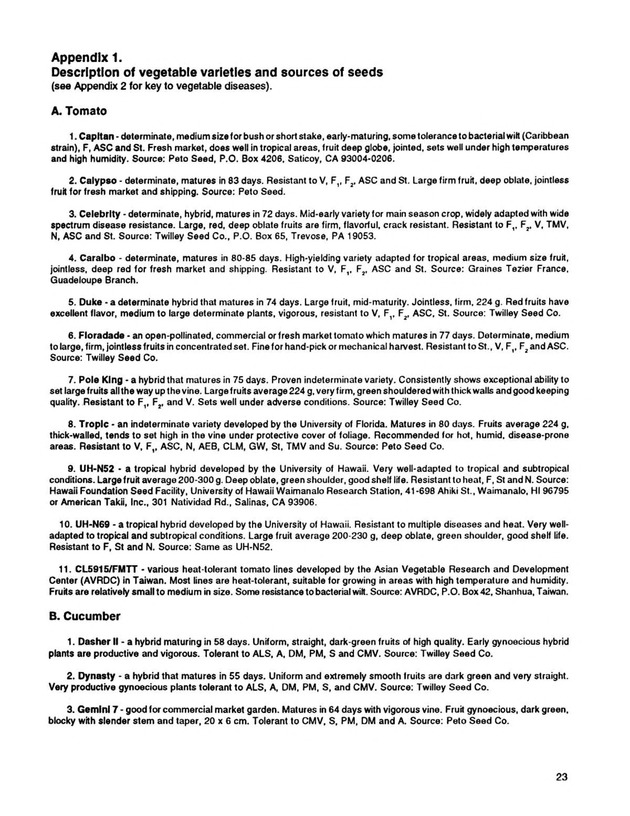 Yield performance of selected vegetable varieties in the U.S. Virgin Islands, 1988-1992 - Page 23