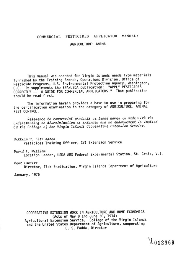 Commercial pesticides applicator manual: Agriculture - animal - Title Page 2