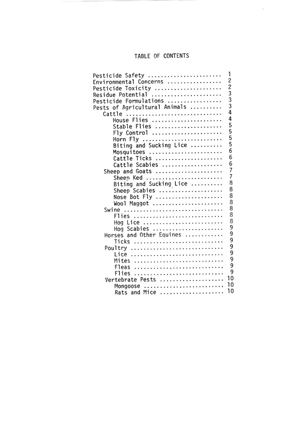 Commercial pesticides applicator manual: Agriculture - animal - Table of Contents