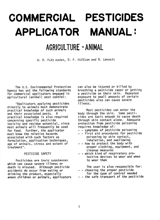 Commercial pesticides applicator manual: Agriculture - animal - Page 1