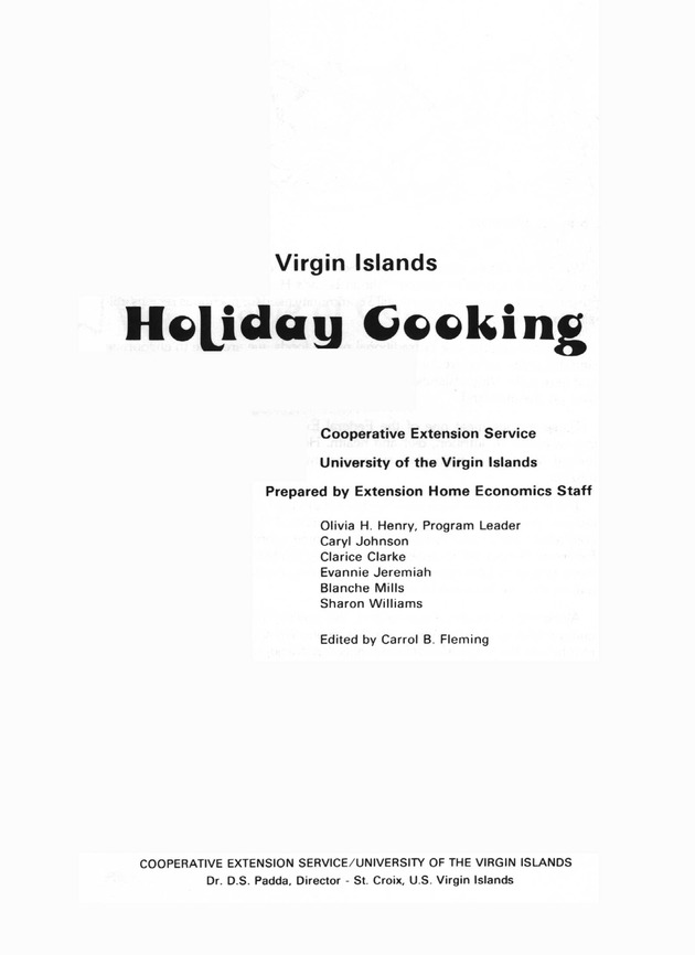 Virgin Islands Holiday Cooking - Title Page