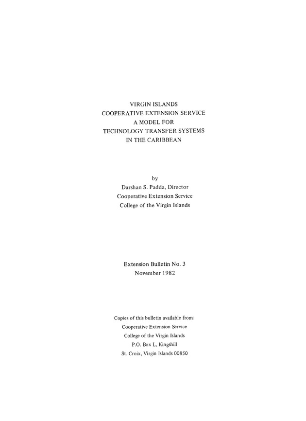 Virgin Islands Cooperative Extension Service: A model for technology transfer systems in the Caribbean - Page 1