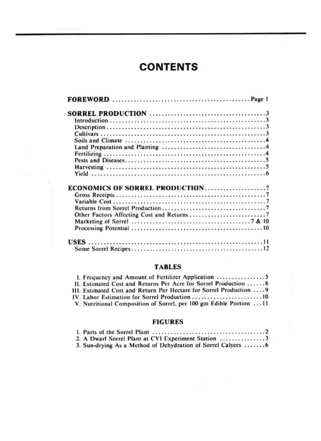 Sorrel production & marketing in the U.S. Virgin Islands - Table of Contents