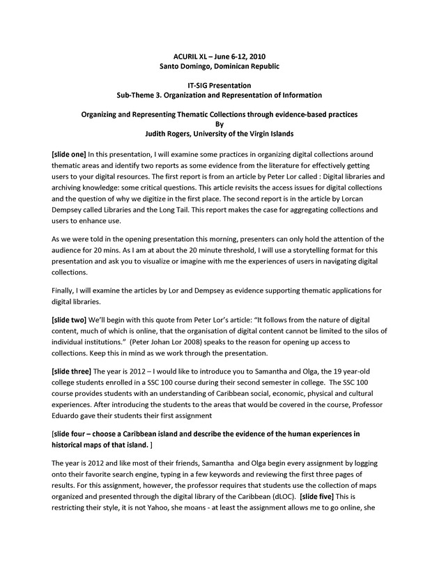 IT-SIG Presentation ; Sub-Theme 3. Organization and Representation of Information ; Organizing and Representing Thematic Collections through evidence-based practices ( Presentation slides with notes) - Page 16