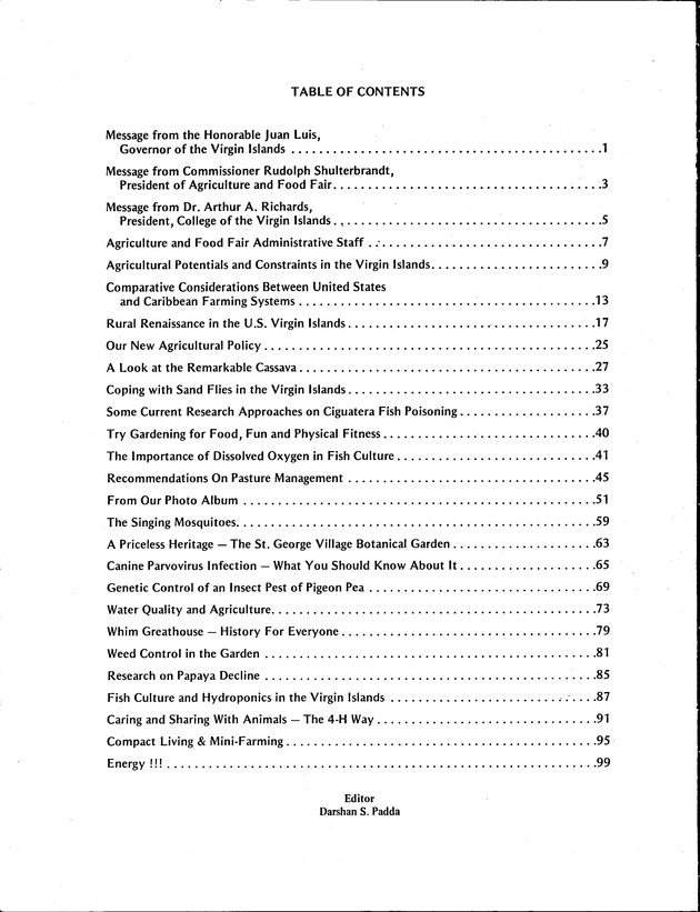 Annual Agriculture and Food Fair of the Virgin Islands - Table of Contents