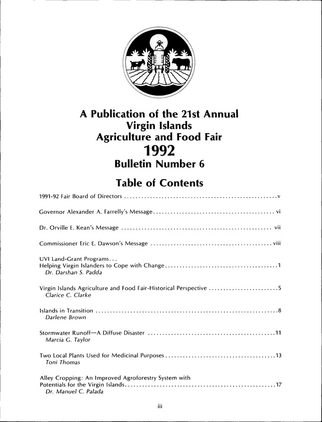 Virgin Islands Agriculture and Food Fair 1992 - Page iii