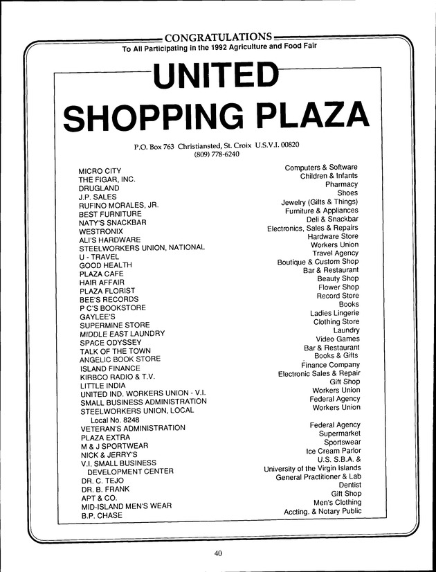 Virgin Islands Agriculture and Food Fair 1992 - Page 40